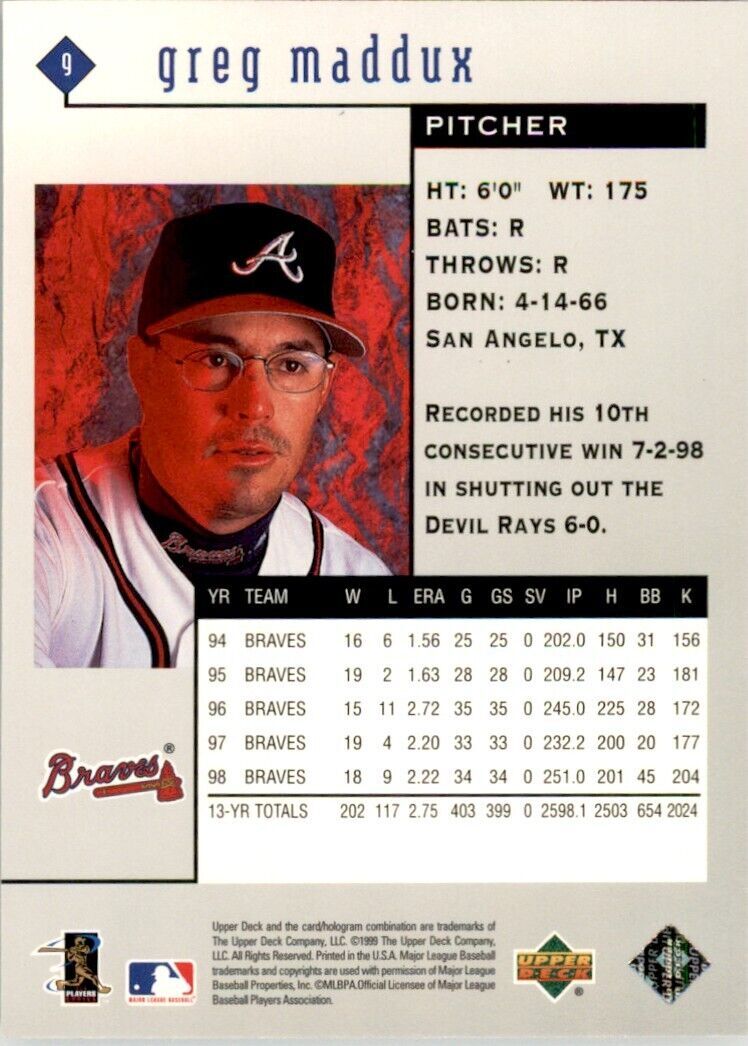 1999 Upper Deck Black Diamond Greg Maddux .  Atlanta Braves #137