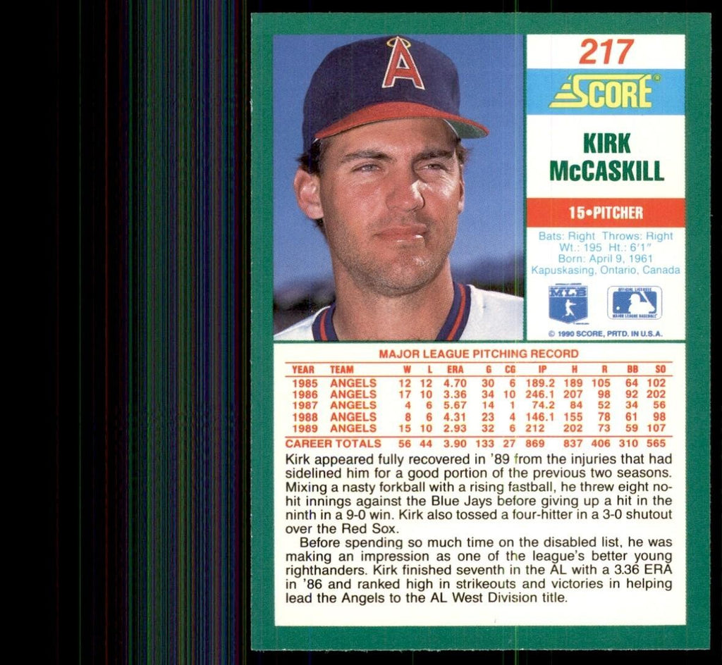 1990 Score Kirk McCaskill Baseball Cards #217