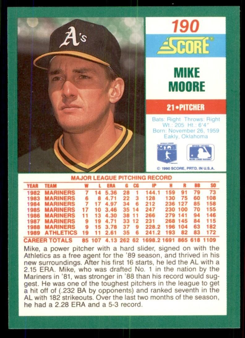 1990 Score Mike Moore Baseball Cards #190