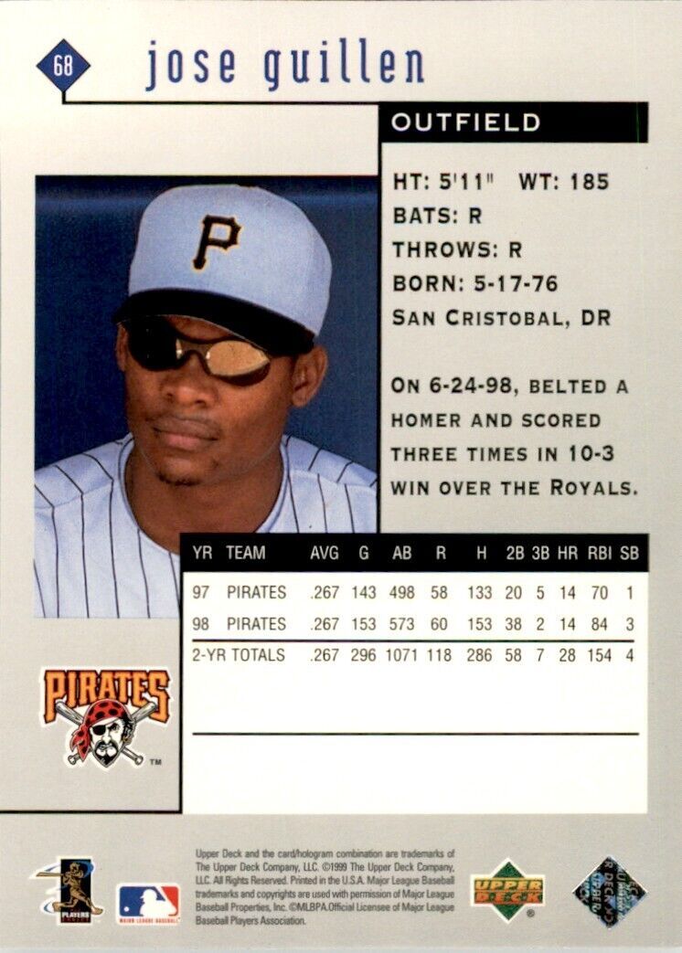 1999 Upper Deck Black Diamond Jose Guillen .  Pittsburgh Pirates #68