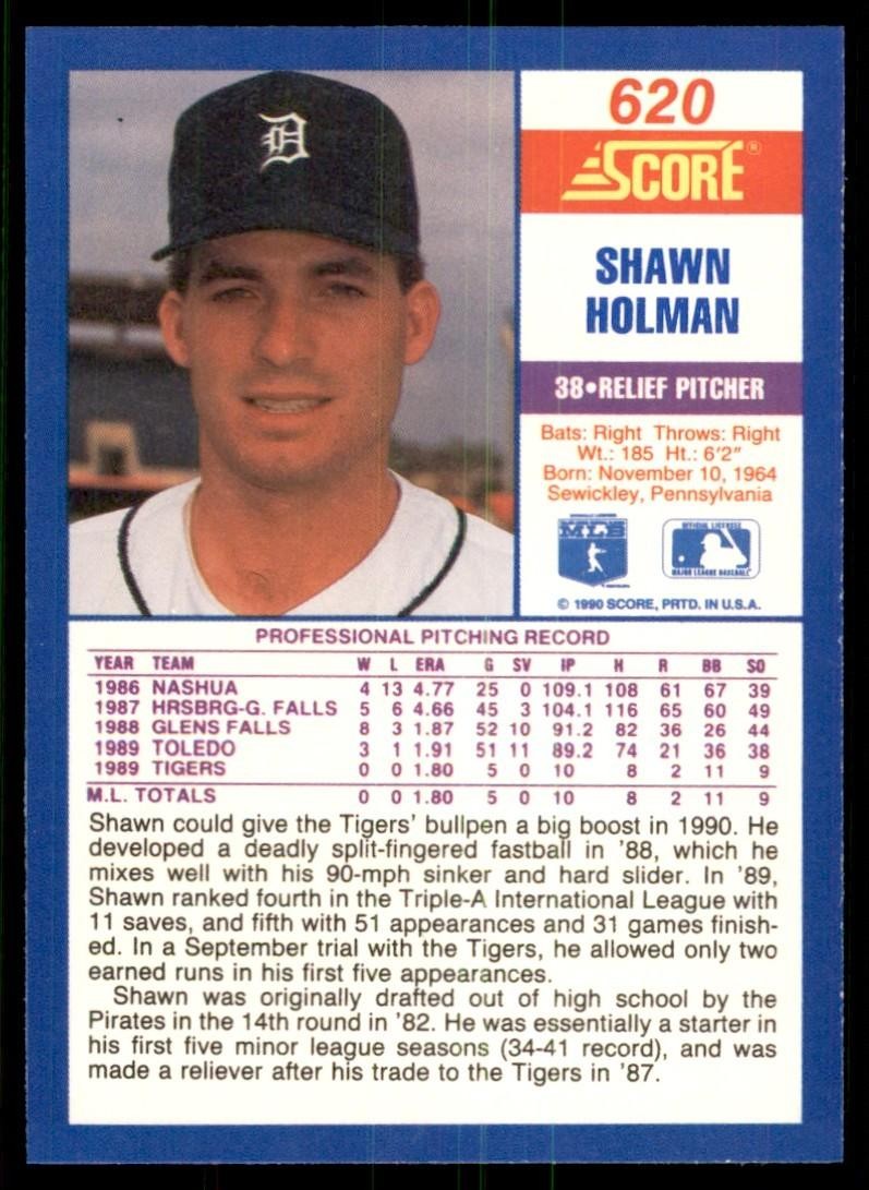 1990 Score Shawn Holman Rookie Baseball Cards #620
