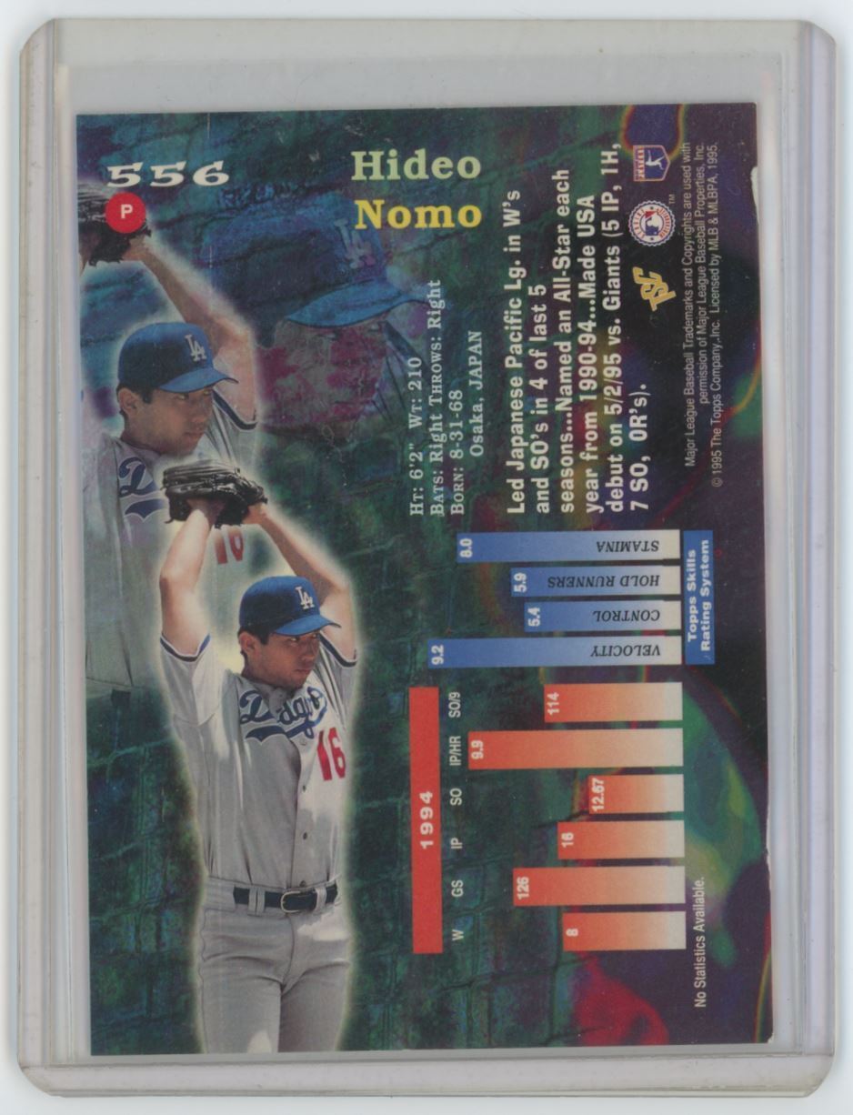 1995 Stadium Club Hideo Nomo Rookie .  Los Angeles Dodgers #556