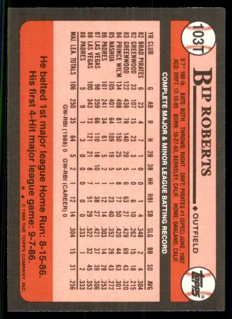 1989 Topps Traded Bip Roberts Baseball Cards #103T