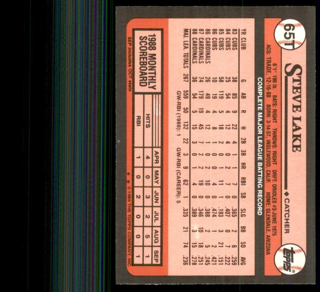 1989 Topps Traded Steve Lake Baseball Cards #65T