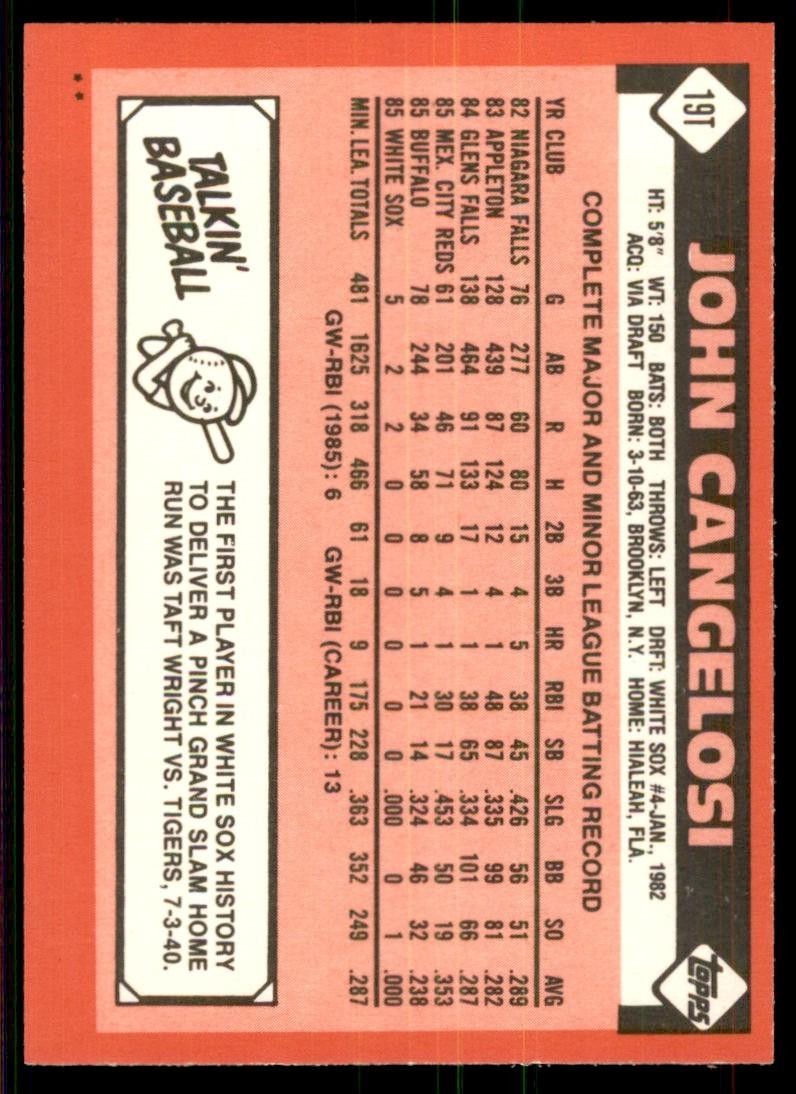 1986 Topps Traded. John Cangelosi Baseball Cards #19T