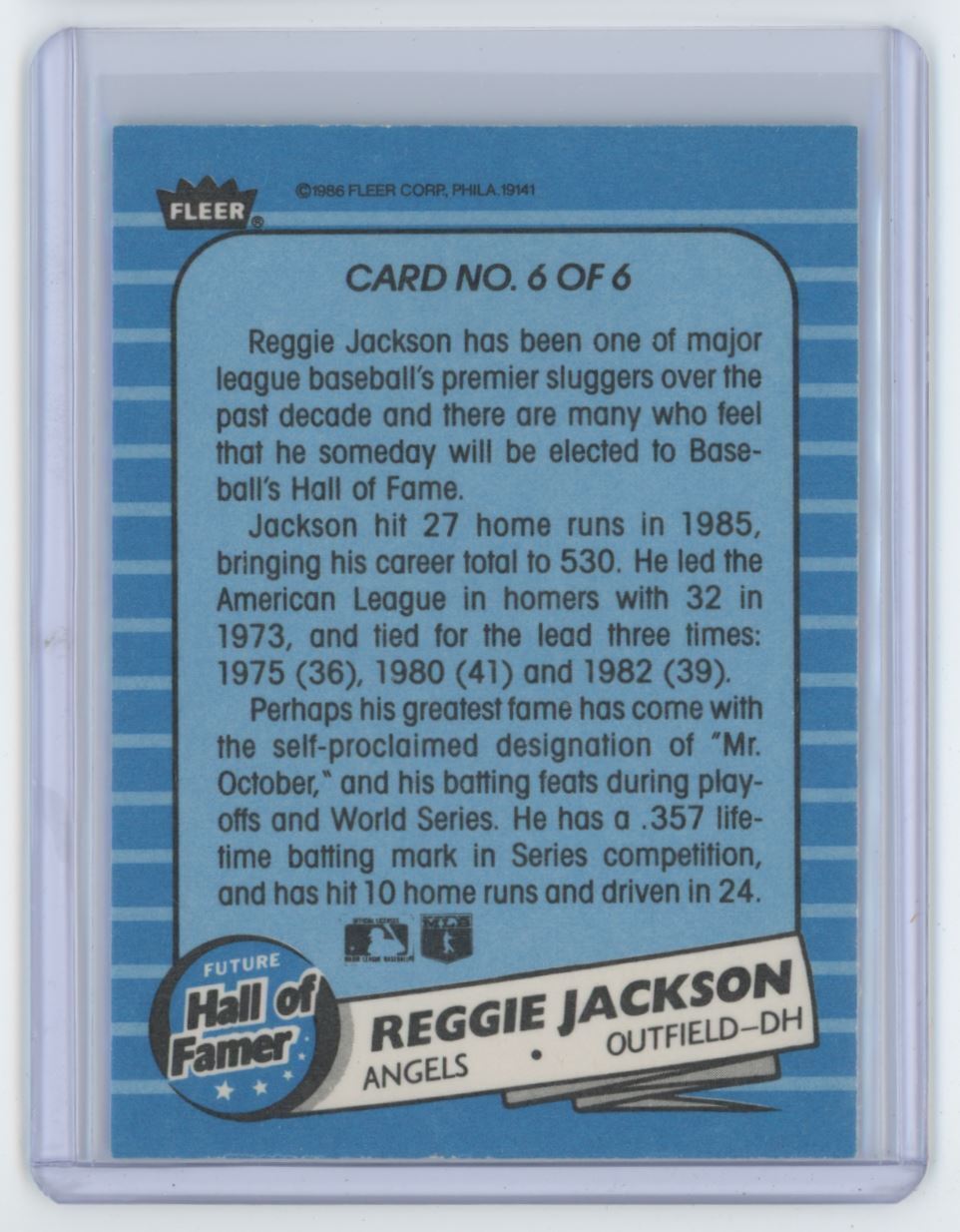 1986 Fleer Future Hall of Famers Reggie Jackson . California Angels #6