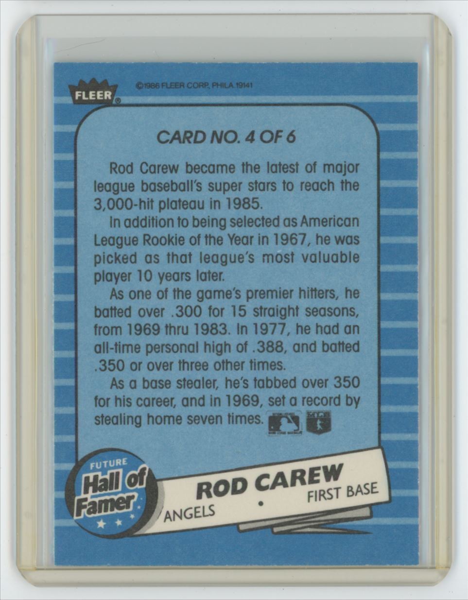 1986 Fleer Future Hall of Famers Rod Carew . California Angels #4