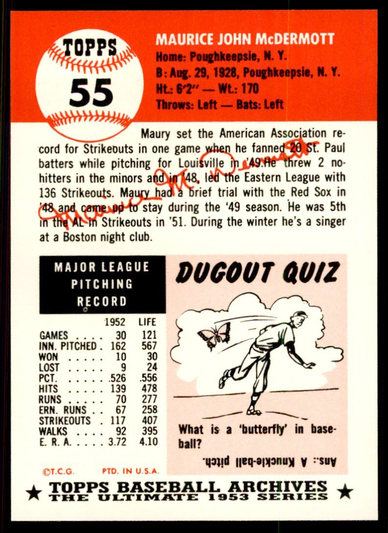 1991 Topps Archives 1953 Maurice McDermott . Boston Red Sox #55