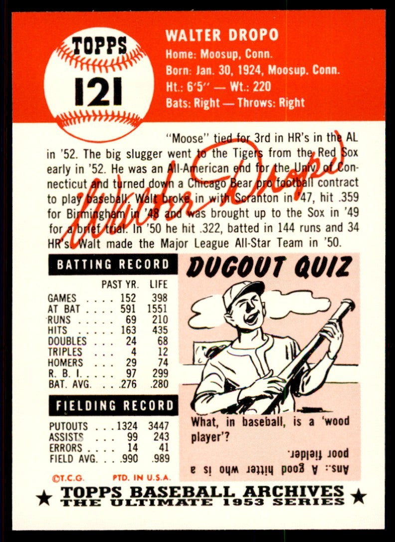 1991 Topps Archives 1953 Walt Dropo . Detroit Tigers #121