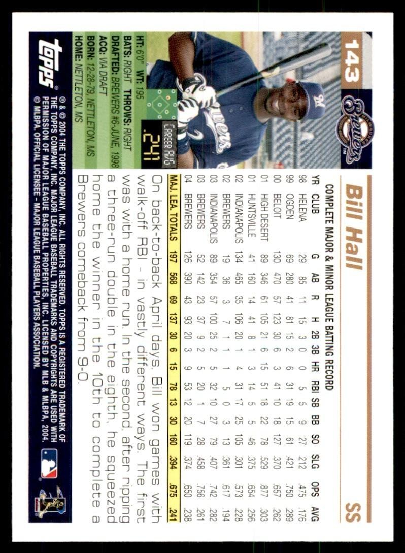 2005 Topps Bill Hall Baseball Cards #143