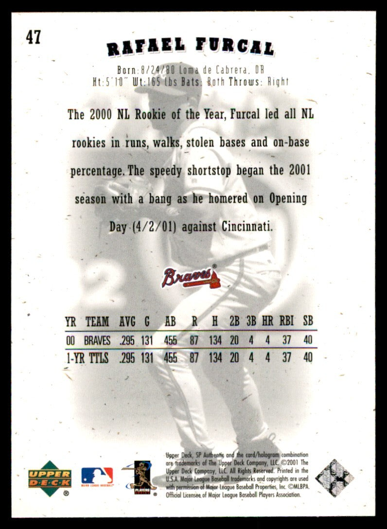2001 Upper Deck SP Authentic Rafael Furcal . Atlanta Braves #47