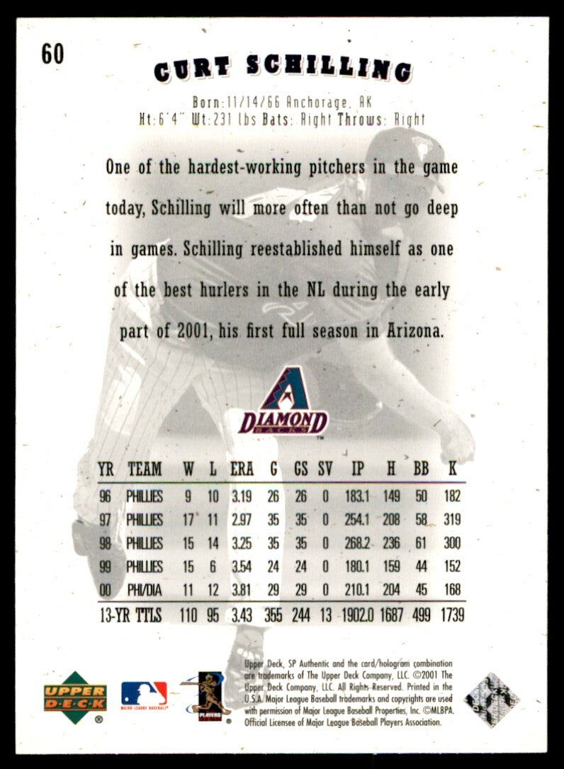 2001 SP Authentic Curt Schilling . Arizona Diamondbacks #60