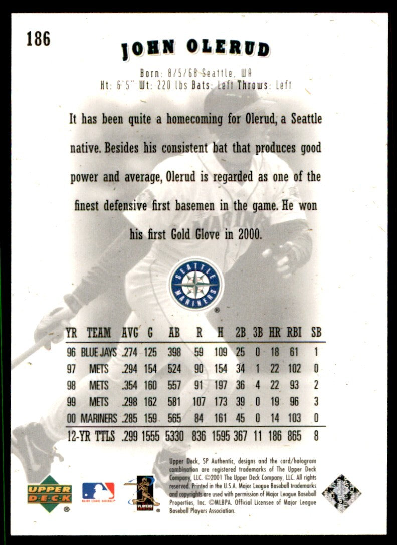 2001 Upper Deck SP Authentic John Olerud . Seattle Mariners #186
