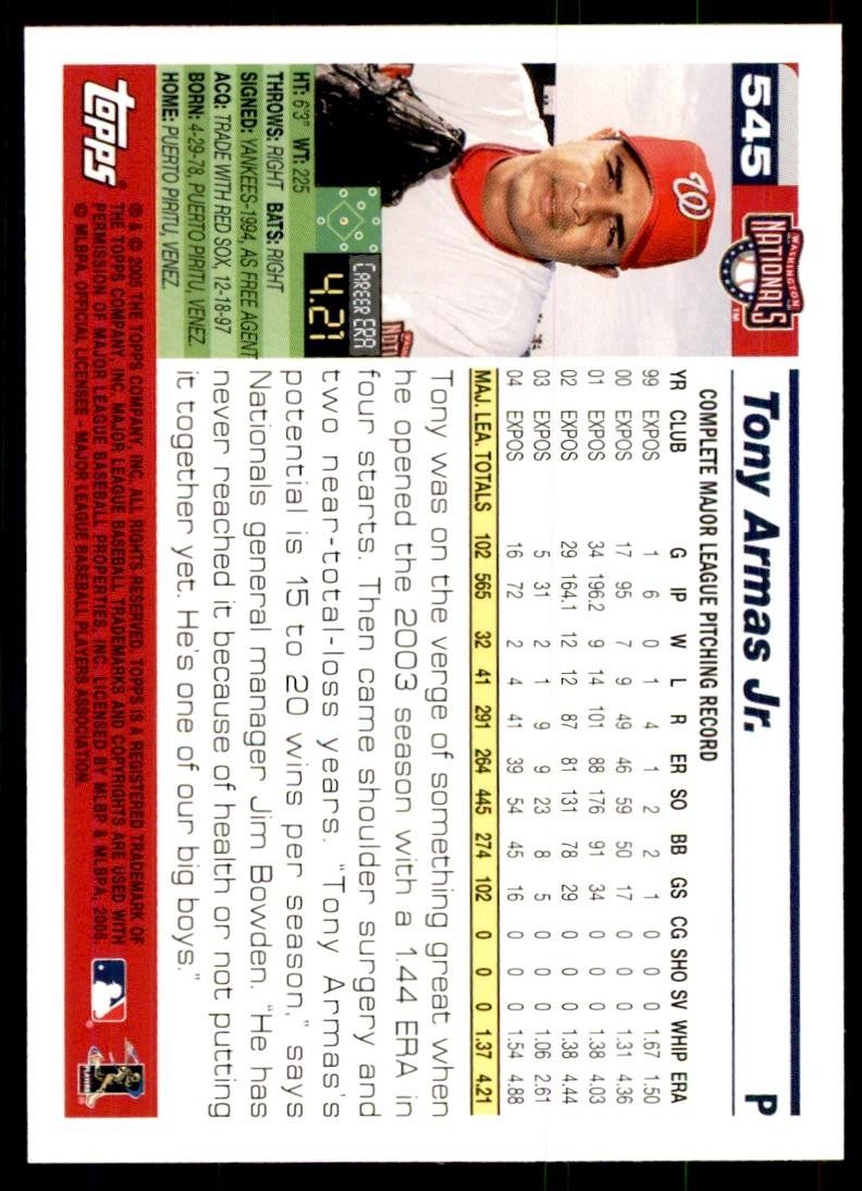 2005 Topps Tony Armas Jr. Baseball Cards #545