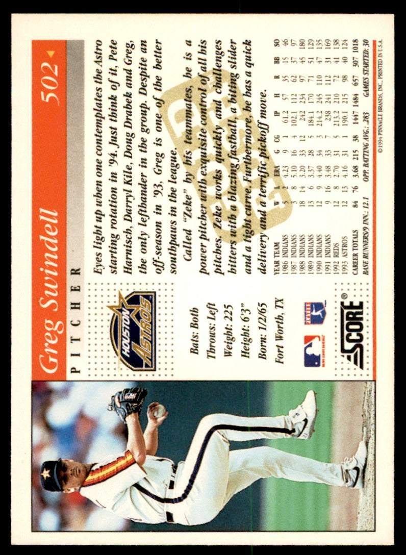1994 Score Gold Rush Greg Swindell . Houston Astros #502