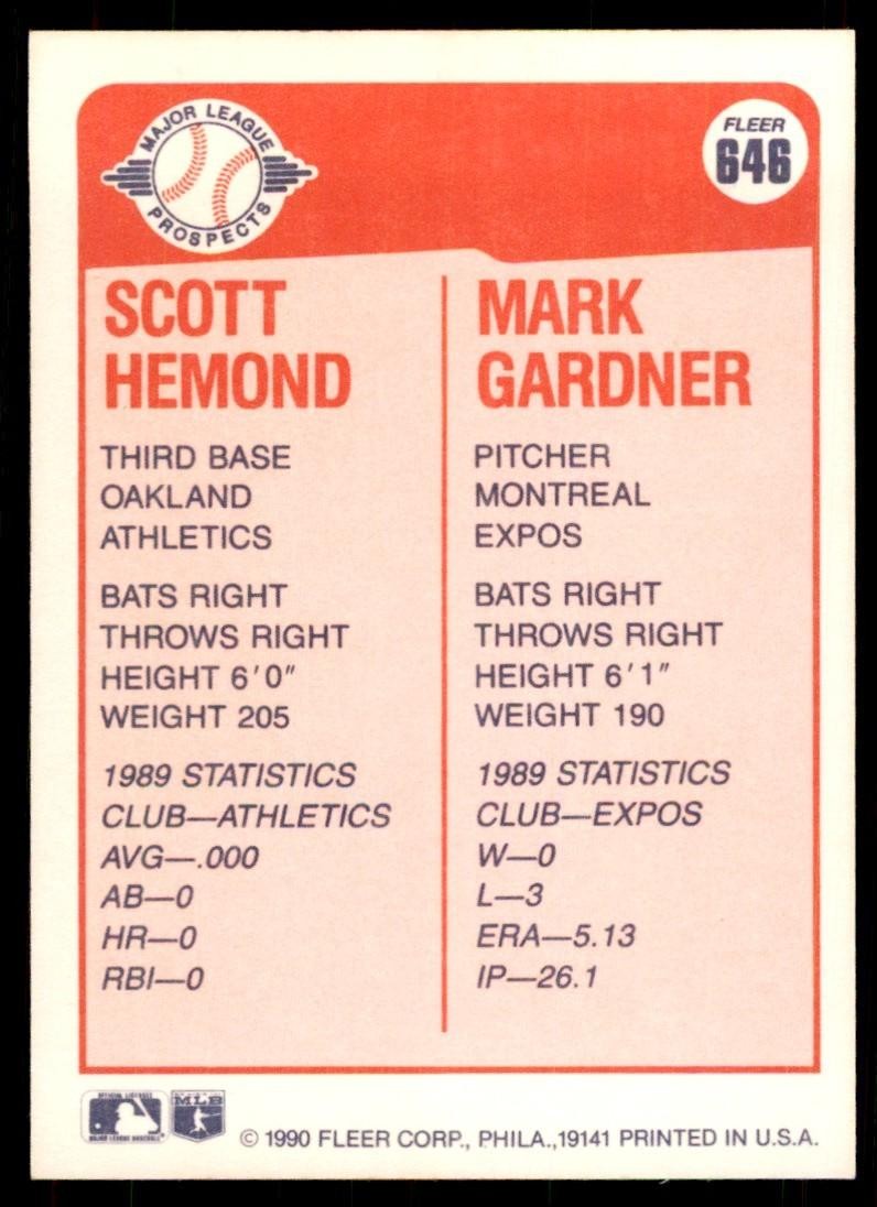 1990 Fleer Scott Hemond/Mark Gardner Baseball Cards #646