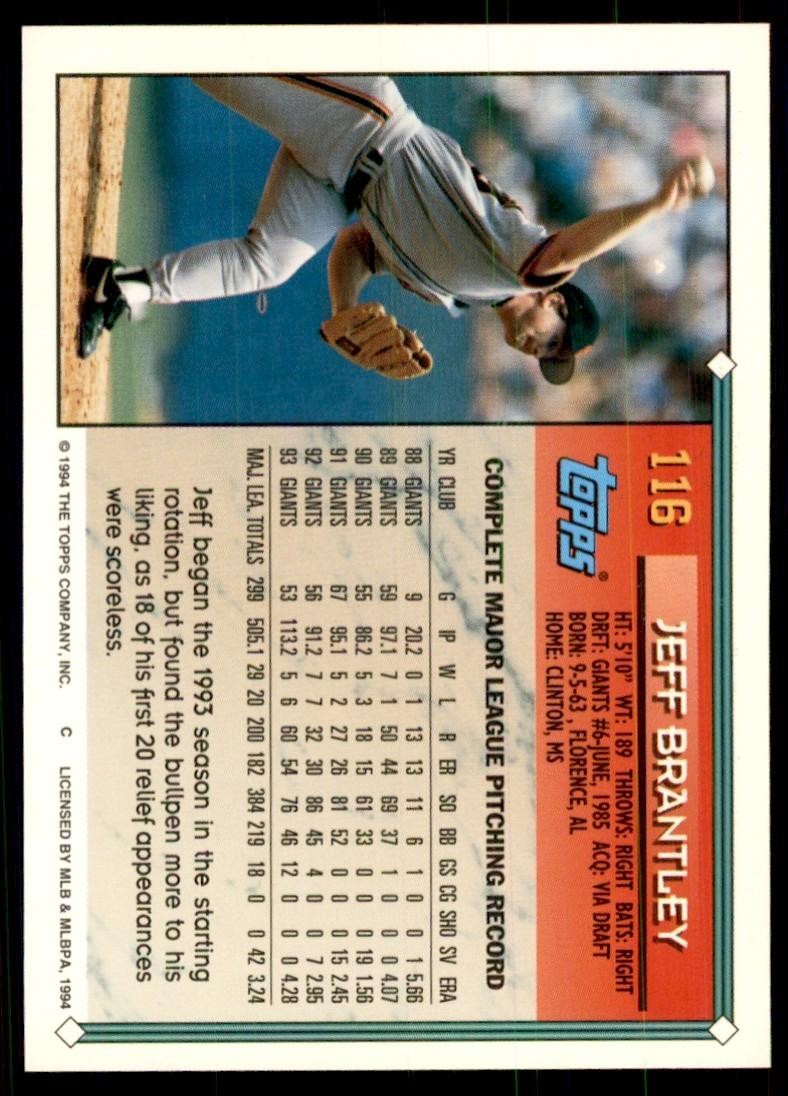 1994 Topps Jeff Brantley Baseball Cards #116