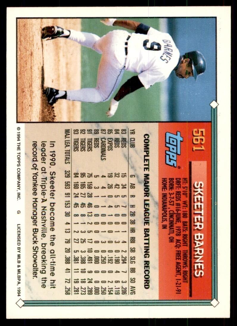 1994 Topps Skeeter Barnes Baseball Cards #561
