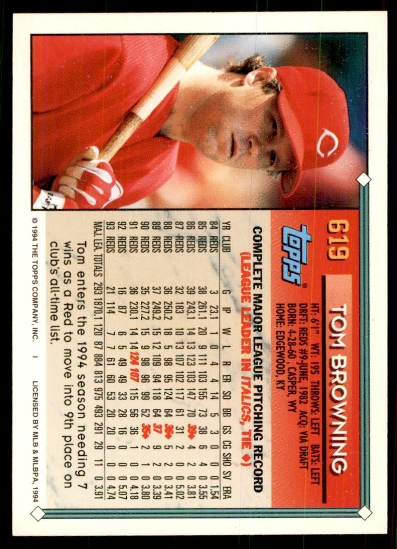 1994 Topps Tom Browning Baseball Cards #619