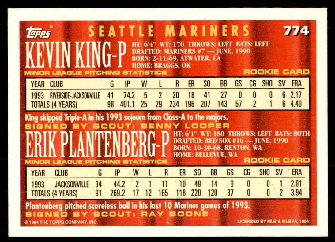 1994 Topps Kevin King/Erik Plantenberg Baseball Cards #774