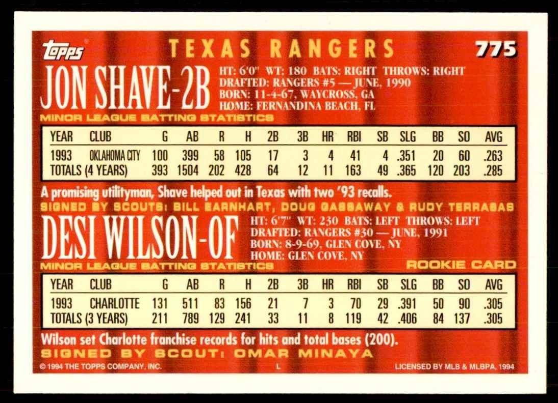 1994 Topps Jon Shave/Desi Wilson Baseball Cards #775