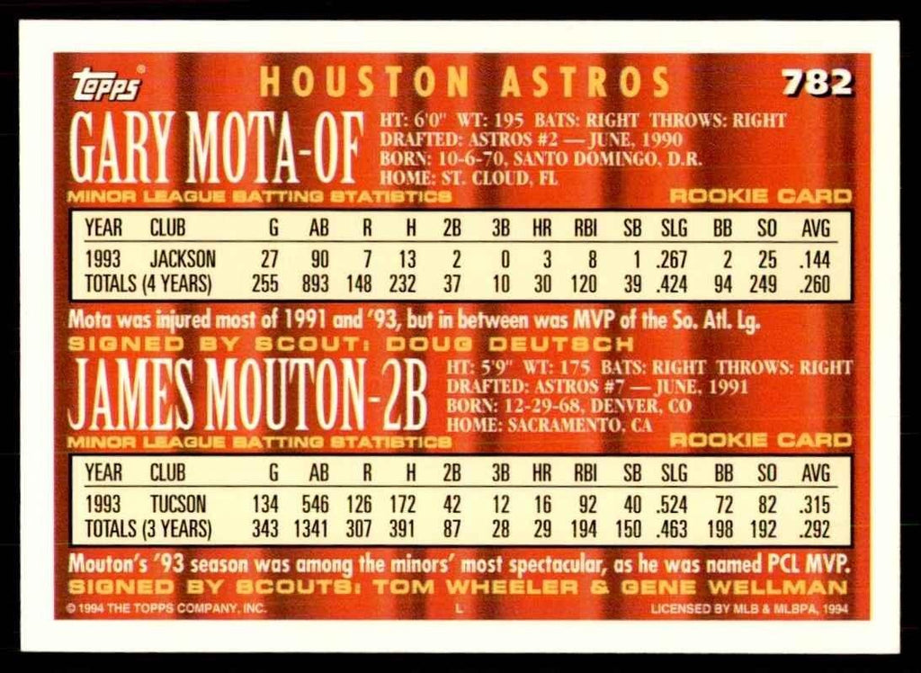 1994 Topps Gary Mota/James Mouton Baseball Cards #782
