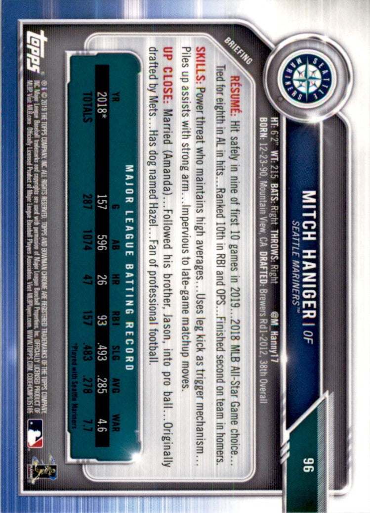 2019 Bowman Chrome Mitch Haniger . Seattle Mariners #96