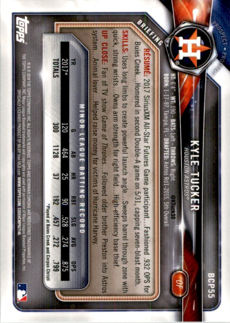 2018 Bowman Chrome Prospects Kyle Tucker . Houston Astros #BCP55