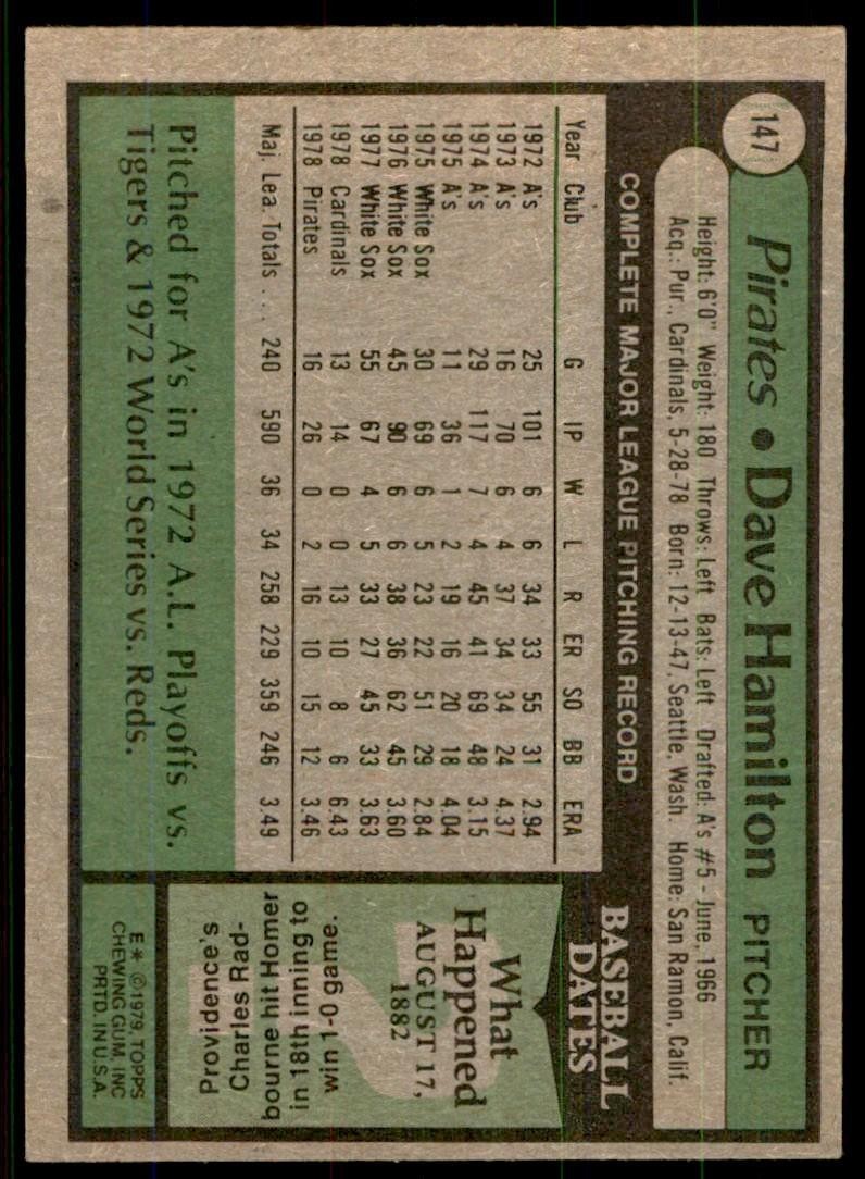 1979 Topps Dave Hamilton Baseball Cards #147