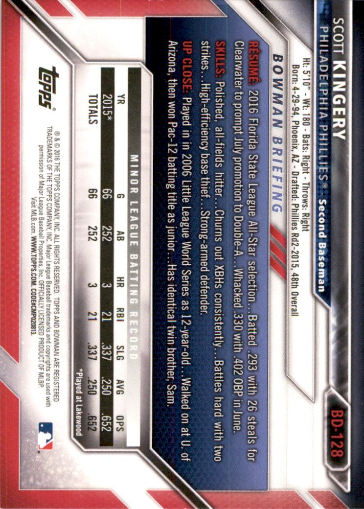 2016 Bowman Scott Kingery . Philadelphia Phillies #BD-128