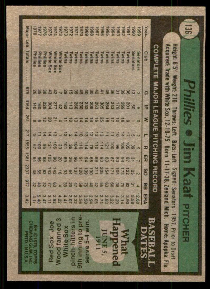1979 Topps Jim Kaat Baseball Cards #136