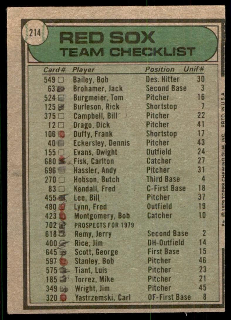 1979 Topps Boston Red Sox - Don Zimmer A Baseball Cards #214