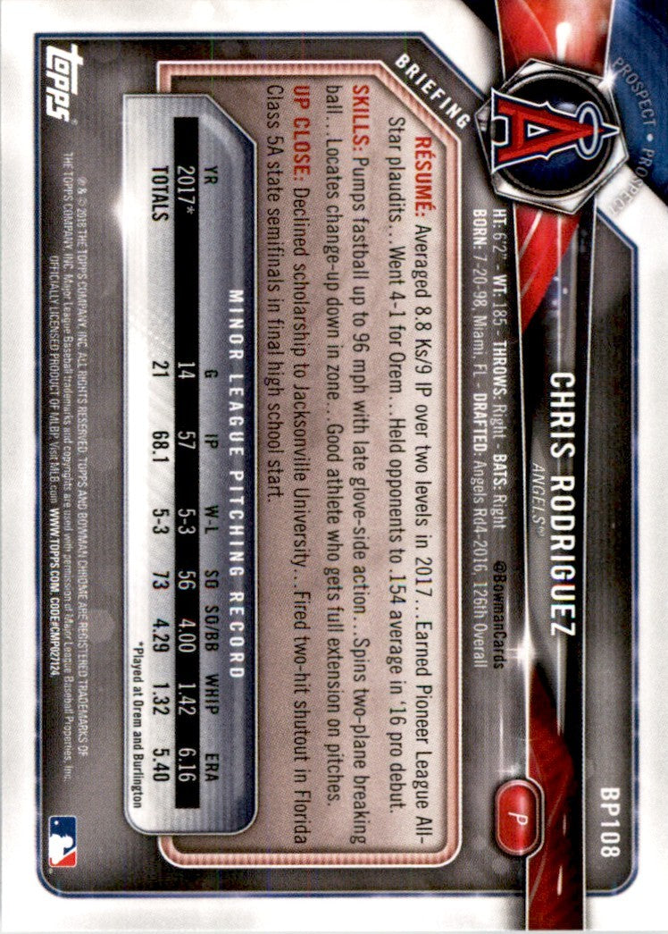 2018 Bowman 1st Chris Rodriguez . Los Angeles Angels #BP108