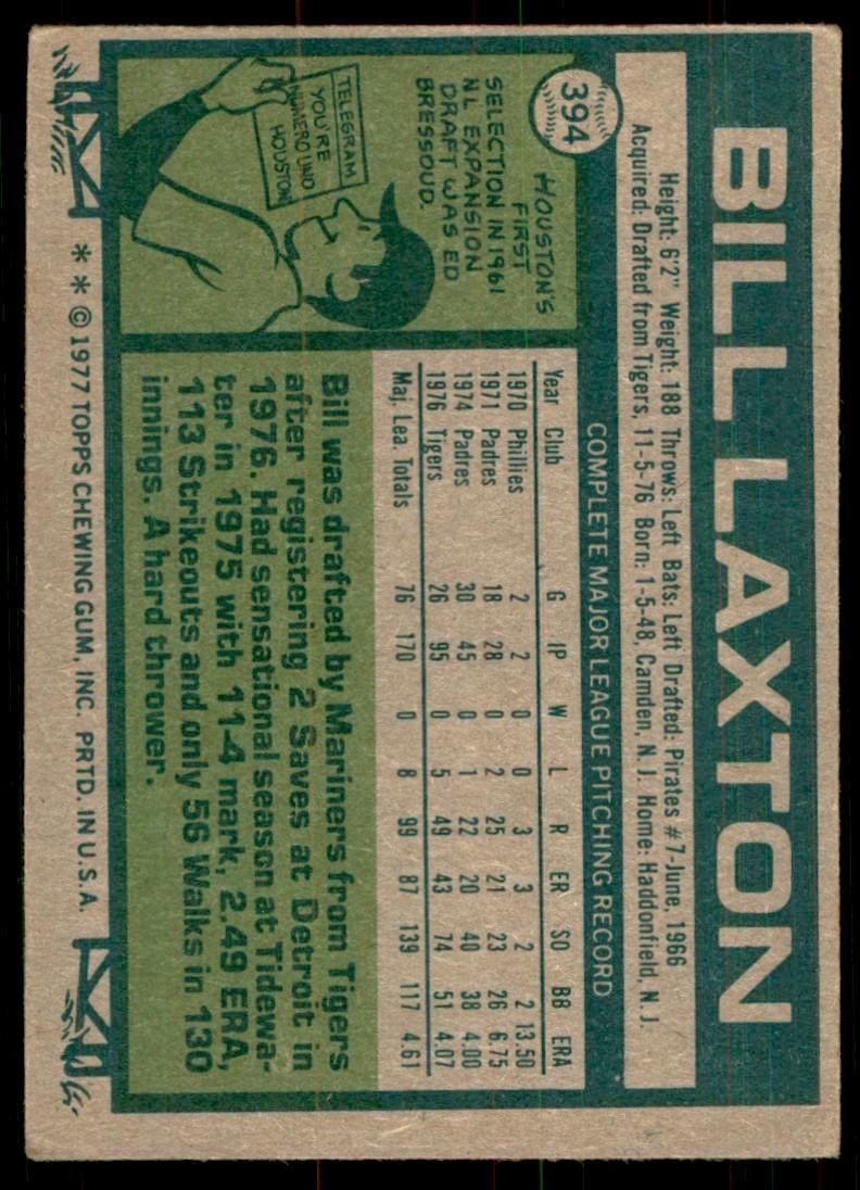 1977 Topps. Bill Laxton B Baseball Cards #394