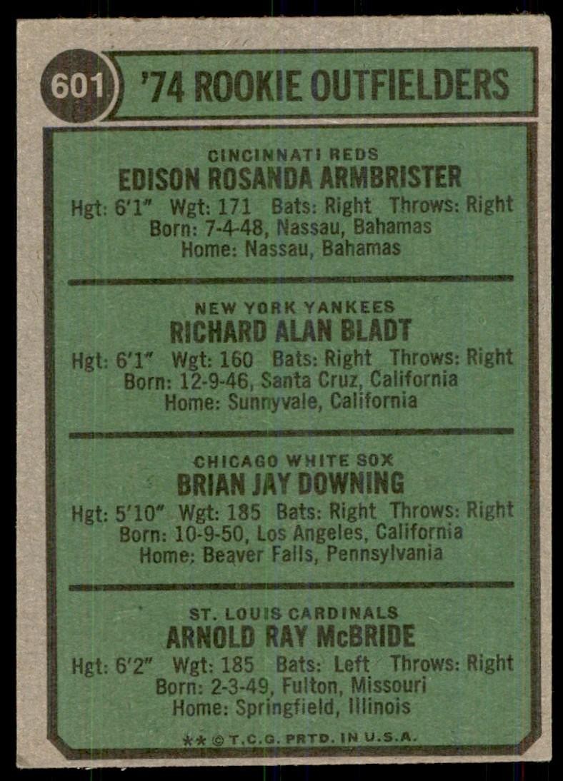 1974 Topps. Rookies - Ed Armbrister/Rich Bladt/Brian Downing/Bake McBride.