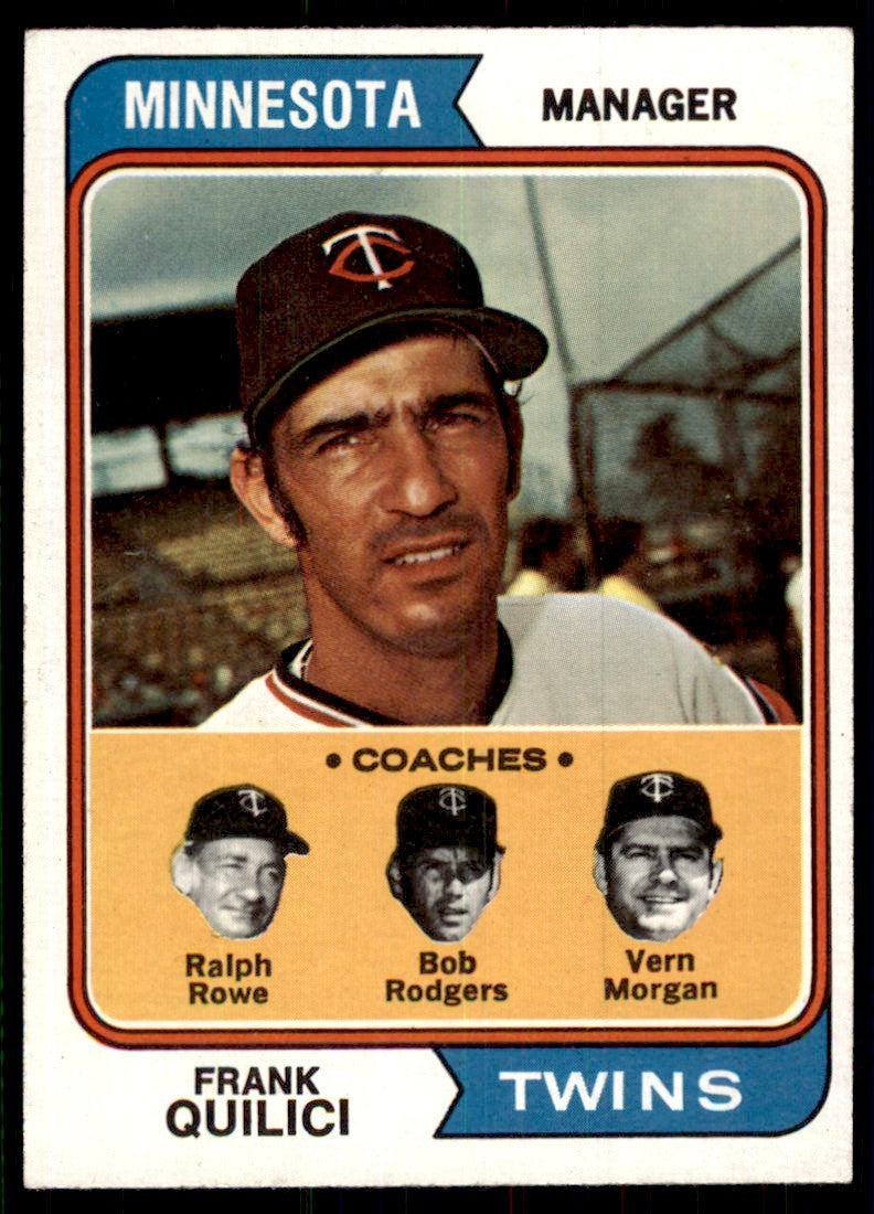 1974 Topps Frank Quilici/Ralph Rowe/Vern Morgan/Bob Rodgers Baseball Cards #447