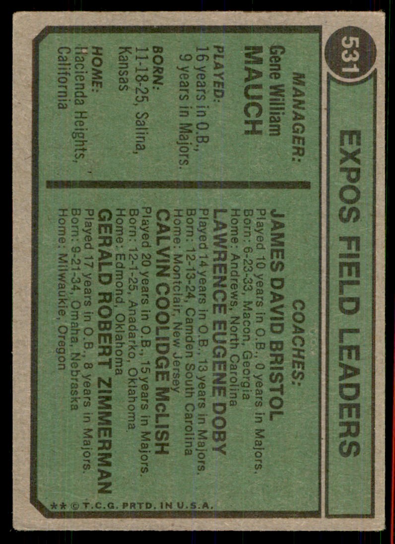1974 Topps Gene Mauch/Larry Doby/Jerry Zimmerman/Dave Bristol/Cal McLish A