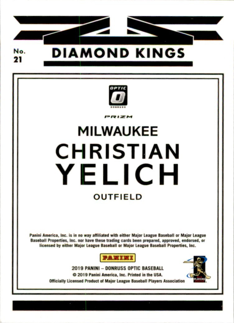 2019 Donruss Optic Christian Yelich . Milwaukee Brewers #21