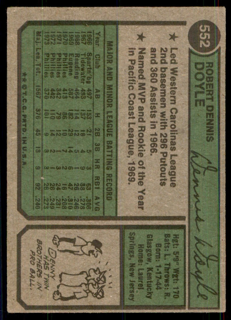 1974 Topps- Denny Doyle A Baseball Cards #552