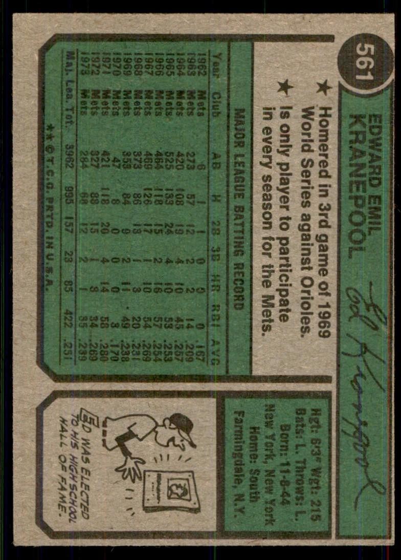 1974 Topps- Ed Kranepool C Baseball Cards #561