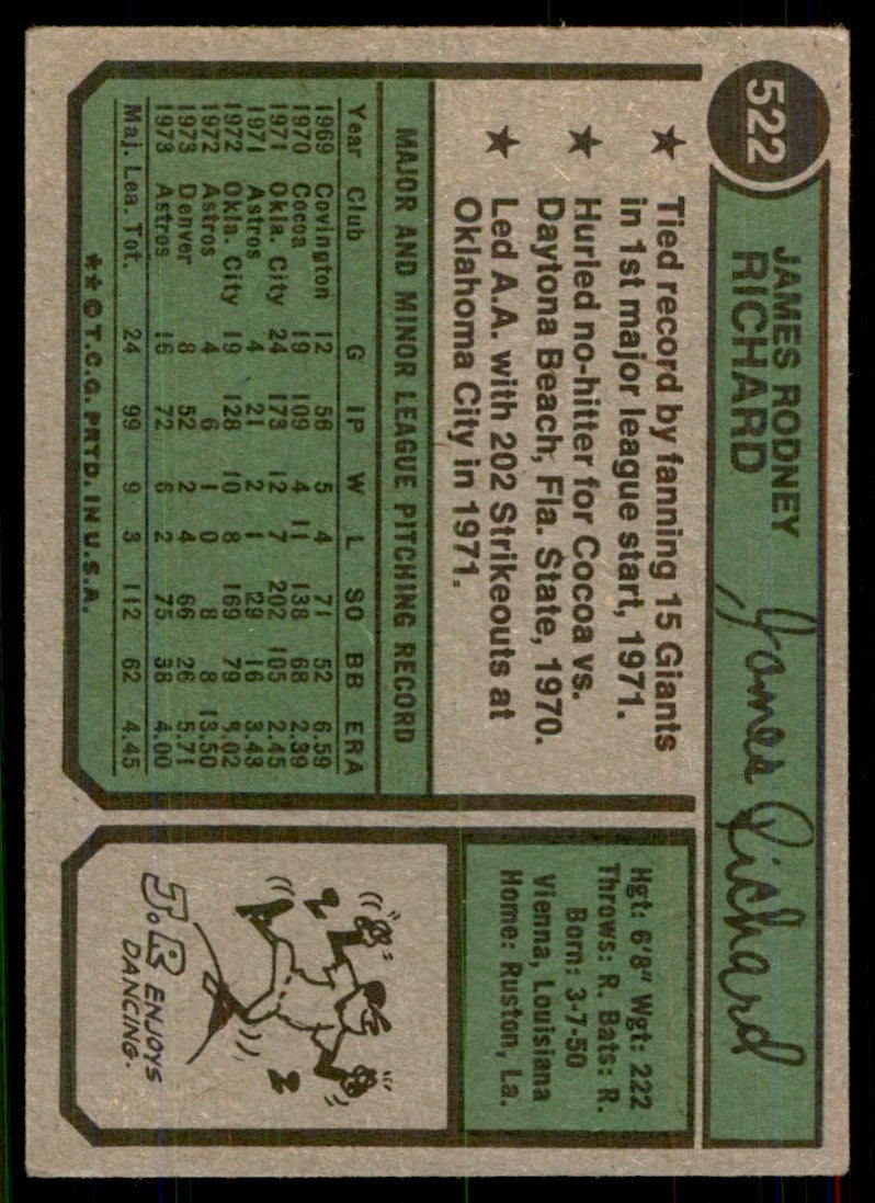 1974 Topps\ J.R. Richard B Baseball Cards #522