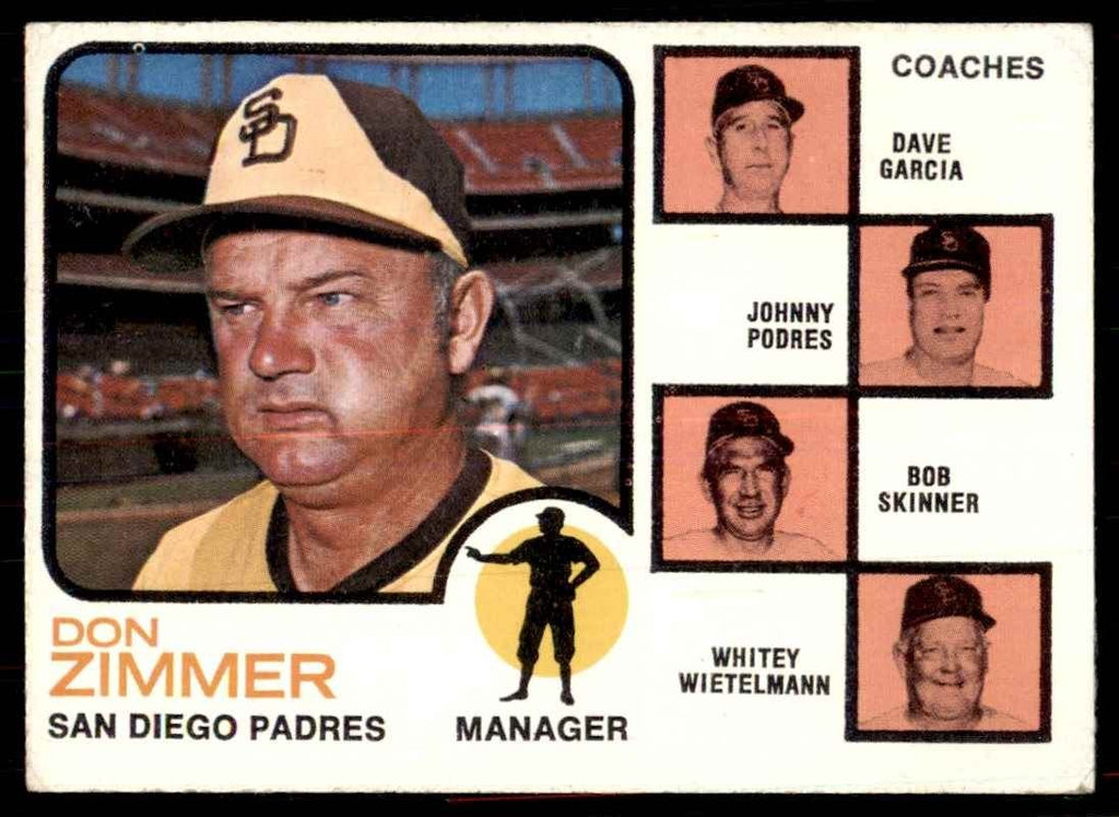 1973 Topps Don Zimmer/Dave Garcia/Johnny Podres/Bob Skinner/Whitey Wietelmann E