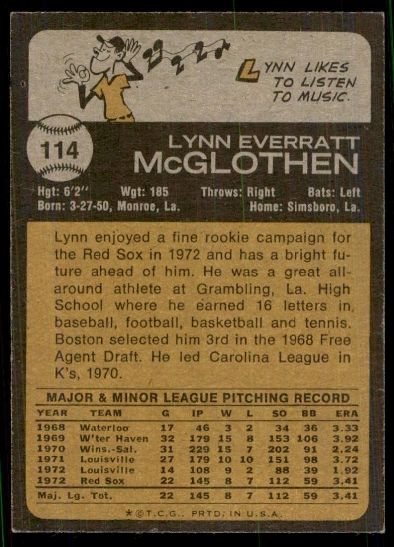 1973 Topps Lynn McGlothen A Baseball Cards #114