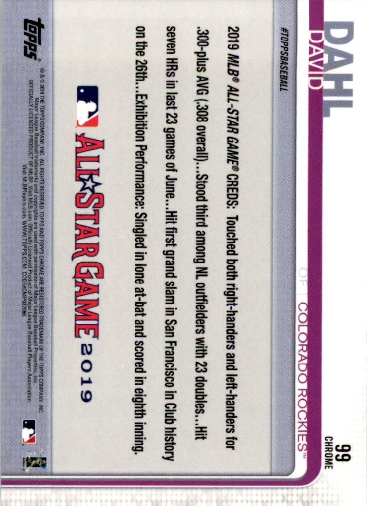 2019 Topps Chrome ASG David Dahl . Colorado Rockies #99