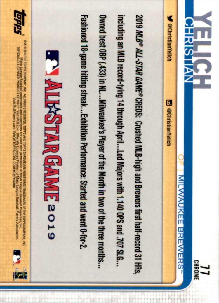 2019 Topps Chrome ASG 2019 Christian Yelich . Milwaukee Brewers #77