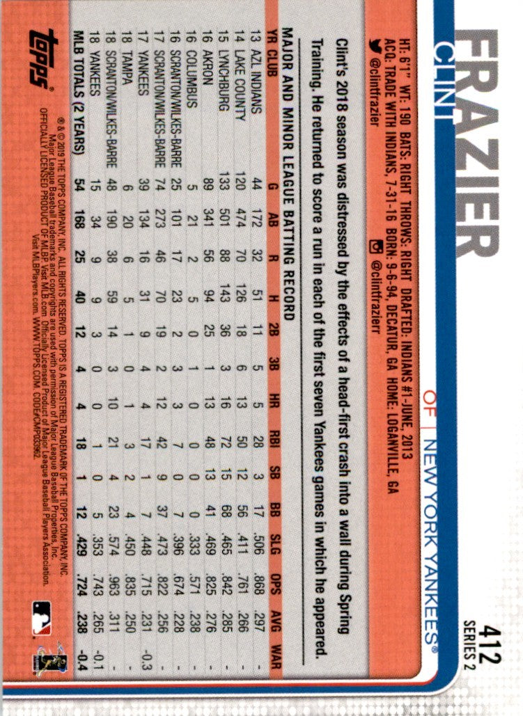 2019 Topps Clint Frazier . New York Yankees #412