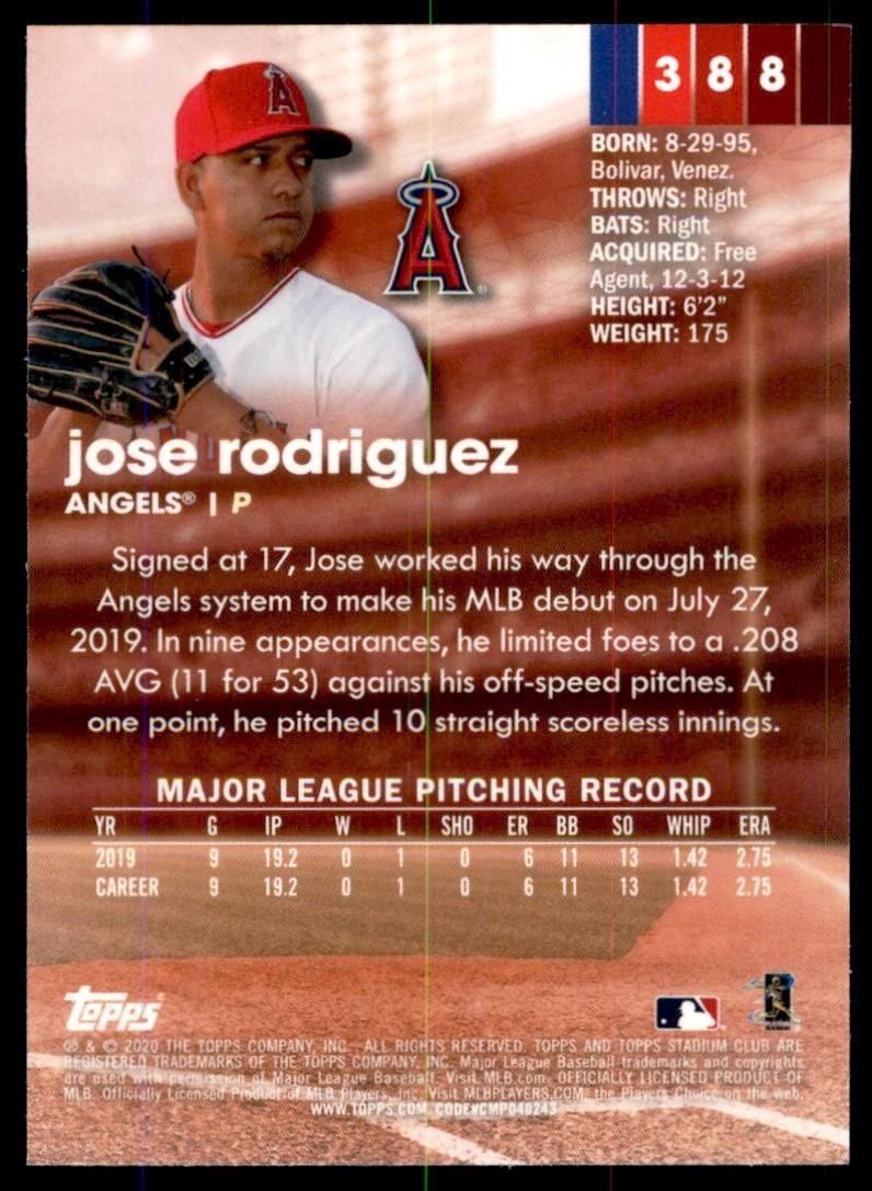 2020 Stadium Club Chrome Jose Rodriguez Baseball Cards #388