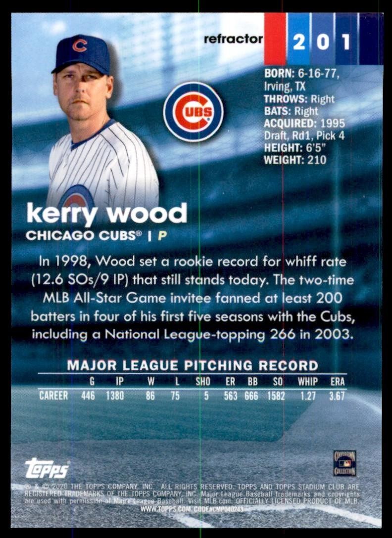 2020 Stadium Club Chrome Kerry Wood Baseball Cards #201