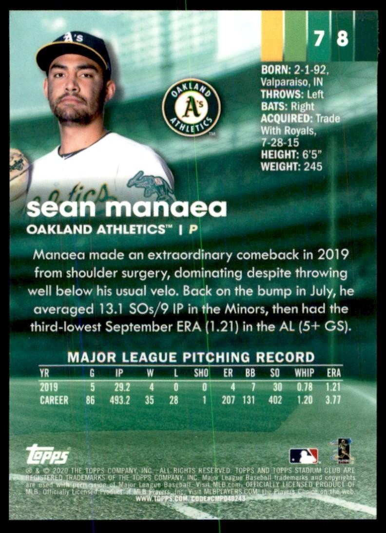 2020 Stadium Club Chrome Sean Manaea A Baseball Cards #78