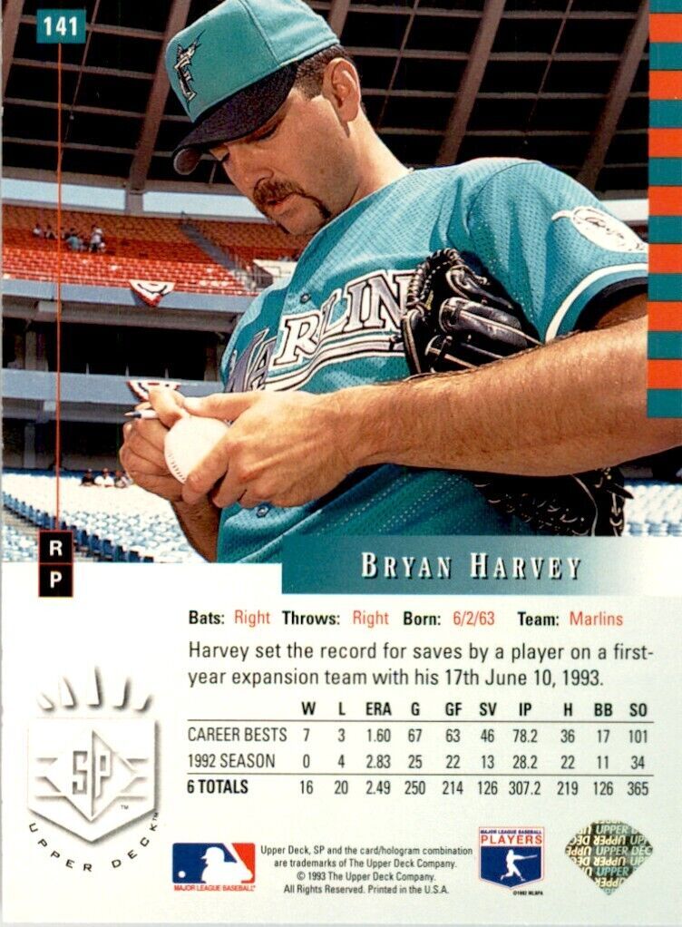 1993 Upper Deck SP Baseball Bryan Harvey . Florida Marlins #141